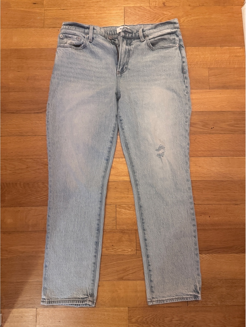Pistola light wash distressed straight leg jeans